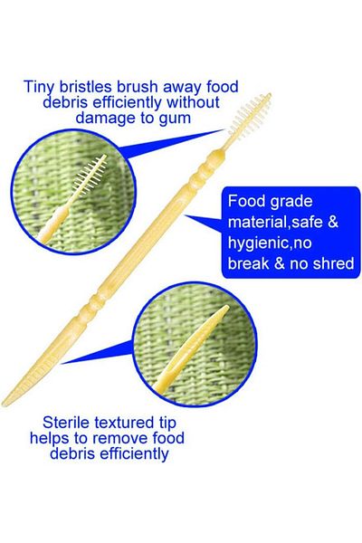 COOYA 2-in-1 Double Head Interdental Toothpick Brush, Plastic Dental Floss Picks - 100 Pcs/Box, Yellow