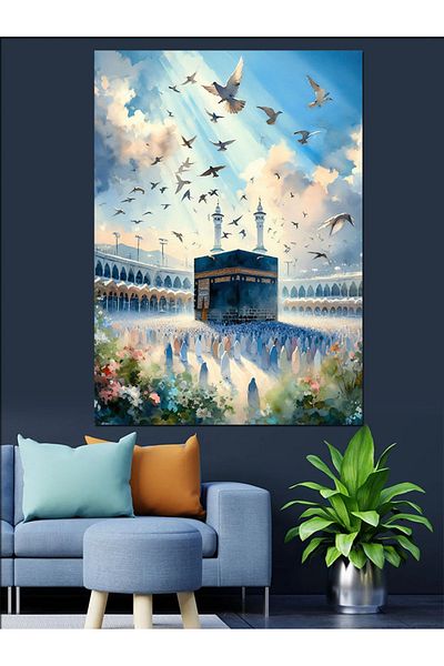 Tablomega Pigeons And Kaaba Canvas Decorativ - MDF Lemn Pictat