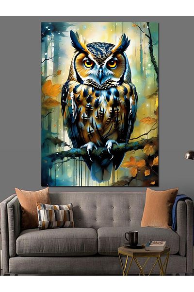 Tablomega Pânză decorativă cu bufniță și fundal abstract - pictură din lemn MDF