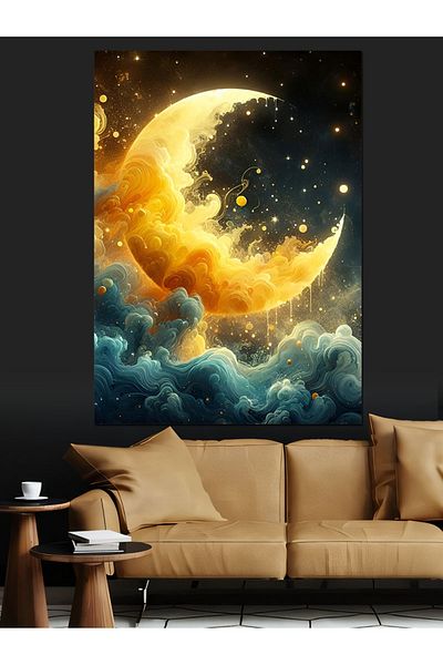 Tablomega Pânză decorativă abstractă nori și lună - pictură din lemn MDF