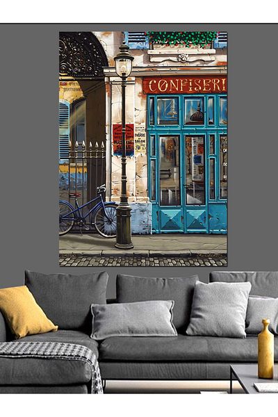 Tablomega Pânză Decorativă Retro Clădire și Bicicletă - Lemn MDF