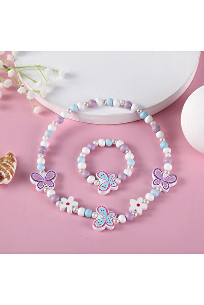 Choice X00227 قلادة وسوار من الصوف للأطفال على شكل زهرة وحيد القرن خشبية ملون...