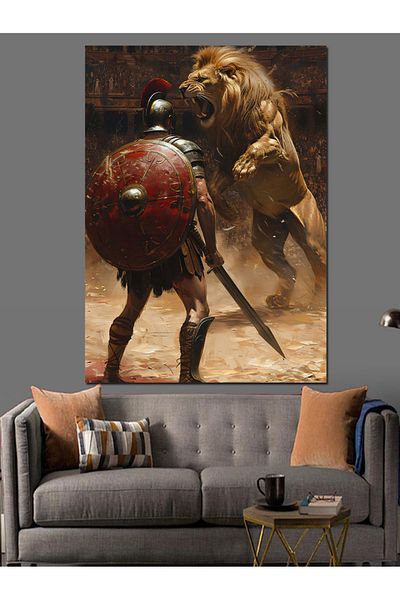 Tablomega Lion on the Arena Canvas Decorativ - MDF Lemn Tablo