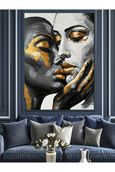 KanvasSepeti Pictură în ulei abstractă cu femei aurii și argintii, pe pânză t...