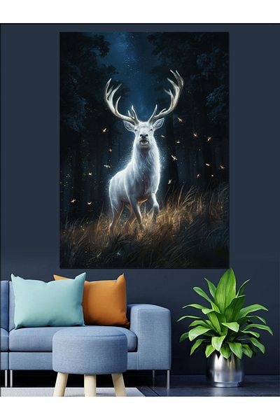 Tablomega Pânză Decorativă White Deer Forest - Lemn MDF