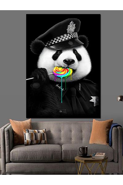 Tablomega Panda care mănâncă acadele Pânză decorativă - Lemn MDF