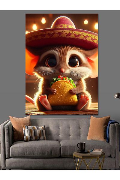 Tablomega Pânză decorativă Mouse Eating Tacos - Lemn MDF