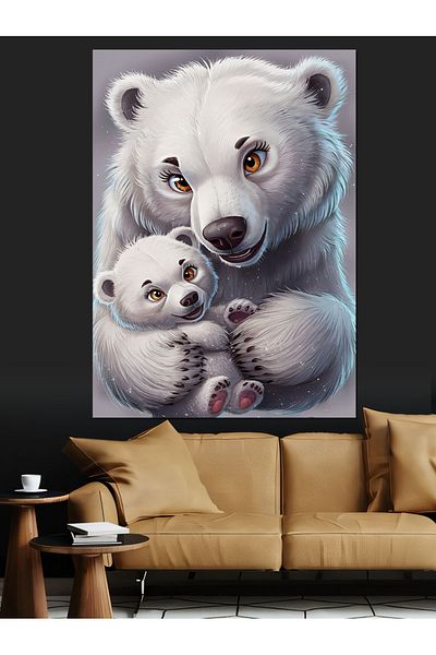 Tablomega Pisicuță Urs Polar și Mama Canvas Decorativ - Lemn MDF