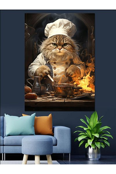 Tablomega Cook Gluttonous Cat Διακοσμητικός Καμβάς - Ξύλινος Πίνακας MDF