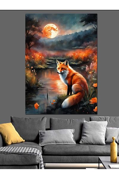 Tablomega Pânză decorativă Full Moon And Fox - Lemn MDF