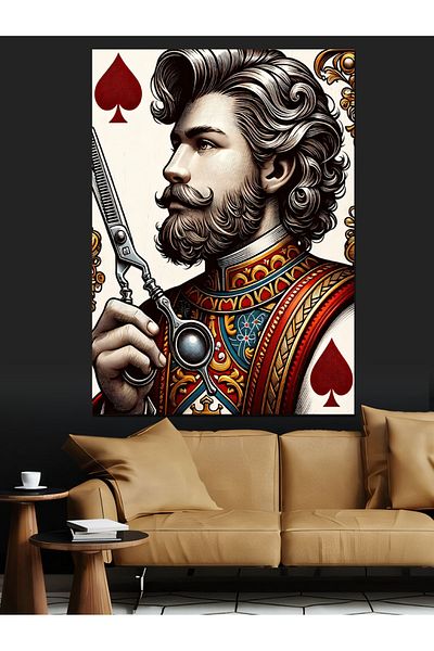 Tablomega Διακοσμητικός καμβάς Barber Scissors and Mug King - Ξύλινος πίνακας MDF