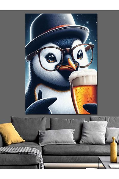 Tablomega Διακοσμητικός καμβάς Penguin με ποτό γυαλί - Ξύλινο MDF
