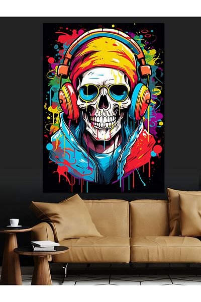 Tablomega Craniu care asculta muzica Canvas Decorativ - Tabla din lemn MDF
