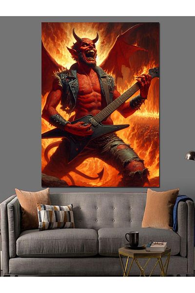 Tablomega Διακοσμητικός καμβάς Devil Playing Electric Guitar - Ξύλινος πίνακας MDF