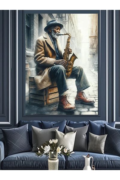 Tablomega Saxofon Bătrân Pânză Decorativă - Lemn MDF
