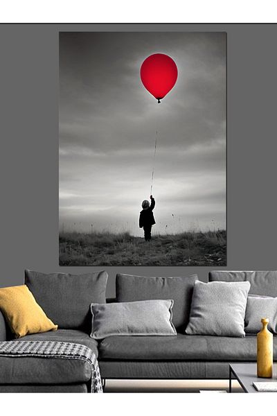 Tablomega Pânză decorativă pentru copii cu balon roșu zburător - masă din lemn MDF