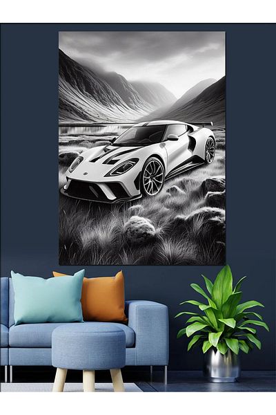 Tablomega Pânză decorativă pentru mașină sport pe teren - pictură din lemn MDF