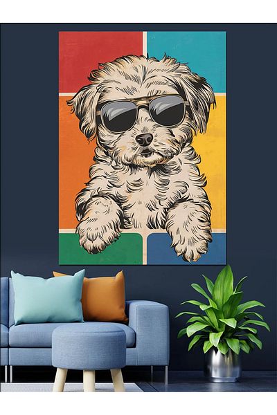 Tablomega Câine cu ochelari Canvas decorativ - Lemn MDF