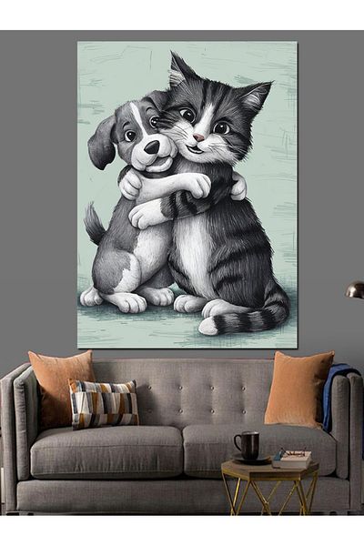 Tablomega Prietenia dintre pisici si caini Pictura Decorativa Canvas - Lemn MDF