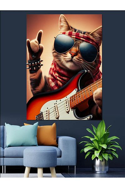 Tablomega Pânză decorativă Rocker Cat - Lemn MDF