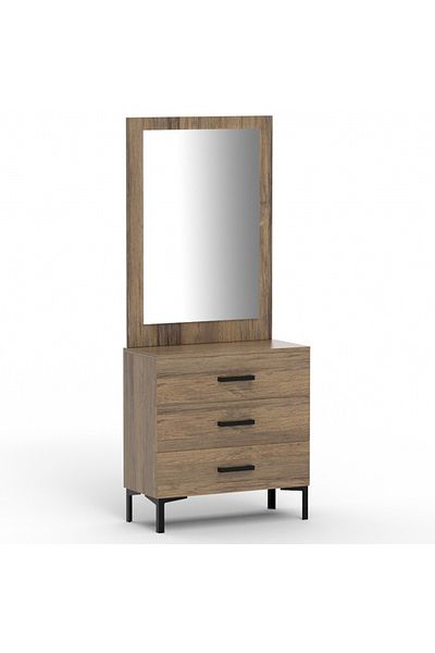 Mahmayi Dresser with Large Vanity Mirror and 3 Storage Drawers - Vintage Santa Fe Oak