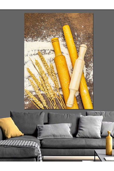 KanvasSepeti Pictură în ulei cu tematică de bucătărie cu grâu și făină, texturată, de înaltă calitate, pe pânză, 40 x 30 cm