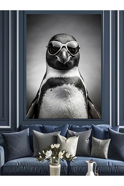 Tablomega Pinguin cu ochelari Canvas Decorativ - MDF Lemn Tablo