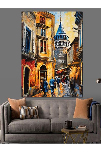 Tablomega Διακοσμητικός καμβάς Galata Tower And People - Ξύλινος πίνακας MDF