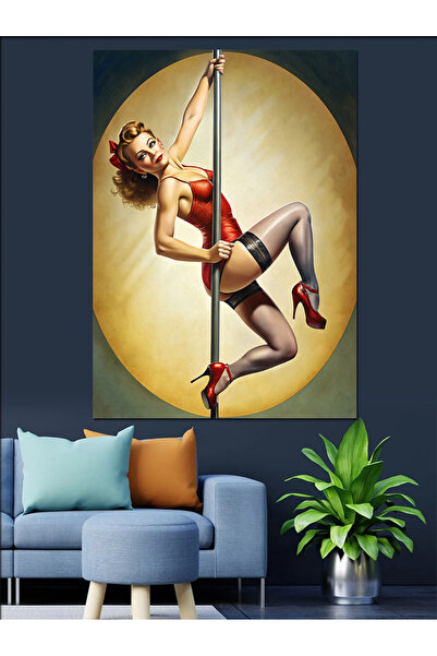 Tablo Mega Dans  Direğindeki Kırmızılı Kadın Dekoratif Kanvas - Mdf Ahşap Tablo
