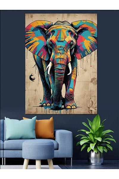 Tablomega Pânză decorativă elefant colorat - Lemn MDF