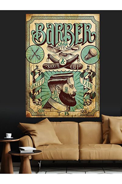 Tablo Mega Berber Dükkanı Temalı Dekoratif Kanvas - Mdf Ahşap Tablo