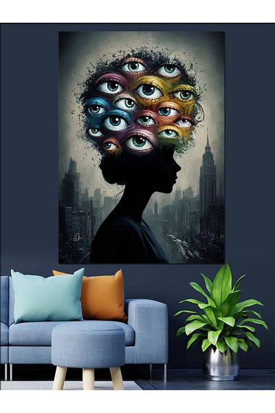 Tablomega Pânză decorativă abstractă femei și ochi - pictură din lemn MDF