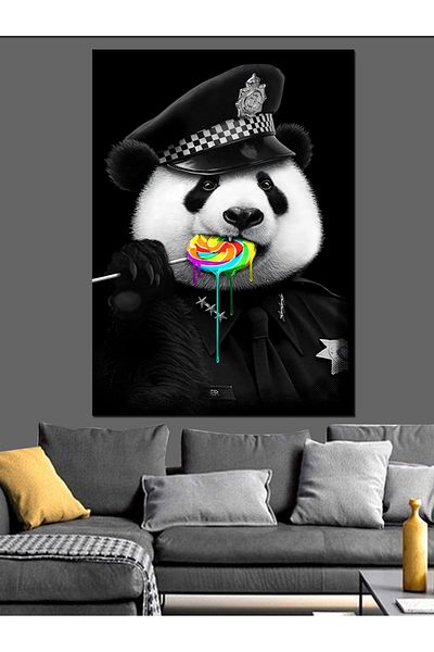 Tablomega Panda care mănâncă acadele Pânză decorativă - Lemn MDF