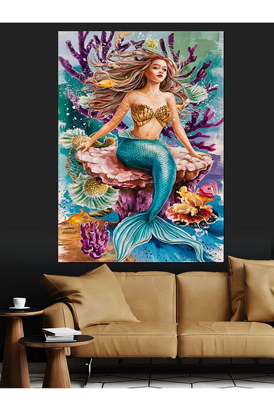 Tablomega Pânză decorativă cu corali colorați și sirenă - pictură din lemn MDF