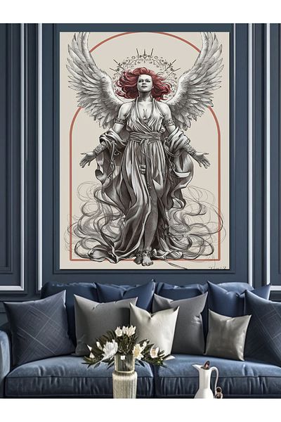 Tablomega Pânză decorativă pentru femei cu aripi albe - Lemn MDF