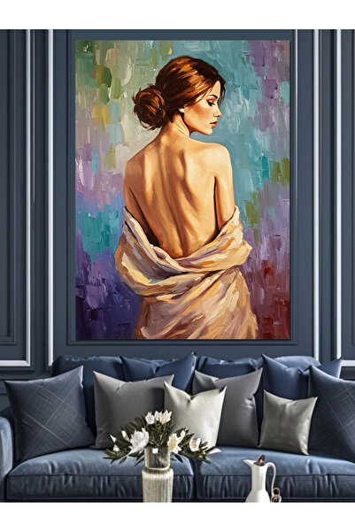 ekart Sırtı Dönük Kadın Figürü Dekoratif Kanvas - Mdf Ahşap Tablo