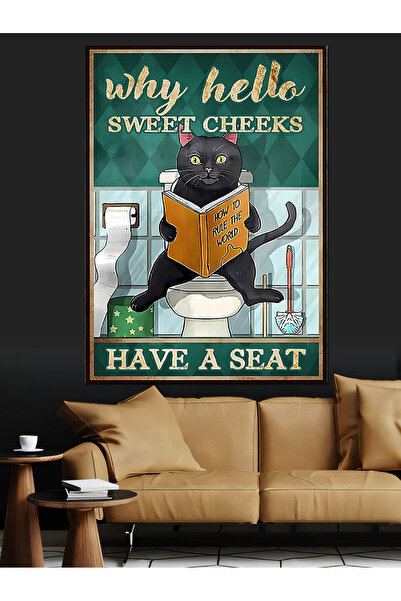 ekart Tuvaletteki Kedi Dekoratif Kanvas - Mdf Ahşap Tablo