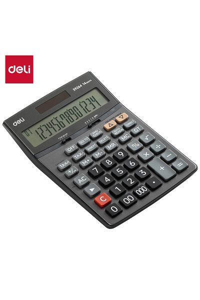 Deli E39264 14-Digit Metal Calculator - Dual Power, 150-Step Check, Tax