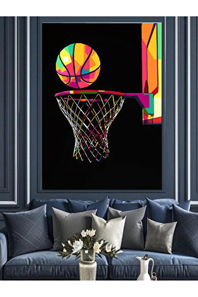 Tablo Mega Basketbol Topu Ve Potası Dekoratif Kanvas - Mdf Ahşap Tablo