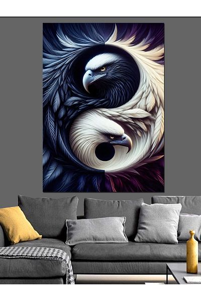 Tablomega Yin Yang Păsări Albe Negre Pânză Decorativă - Lemn MDF Pictură
