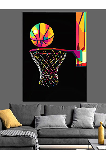 Tablo Mega Basketbol Topu Ve Potası Dekoratif Kanvas - Mdf Ahşap Tablo