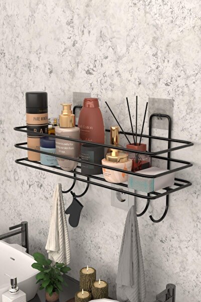 risingmaber Metal Siyah Yapışkanlı Banyo Düzenleyici Raf, Şampuanlık Duş Rafı...