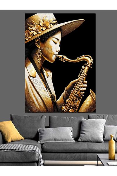 Tablomega Pânză Decorativă Fată Cântând Saxofon - Lemn MDF
