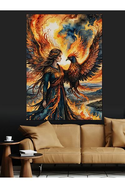 Tablomega Canvas Decorativ Phoenix And Woman - Lemn MDF