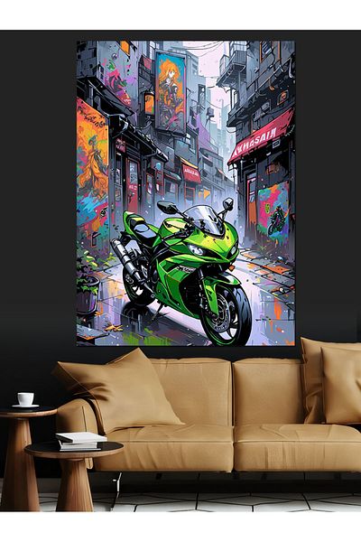 Tablomega Pânză Decorativă Motocicletă Verde Racing - Lemn MDF