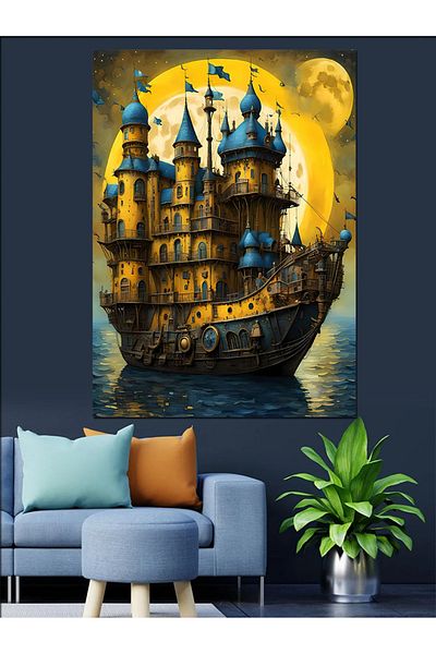 Tablomega Pânză decorativă abstractă cu navă și castel - pictură din lemn MDF
