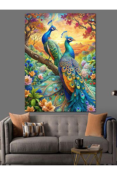 Tablomega Pânză decorativă cu păuni colorate - pictură din lemn MDF