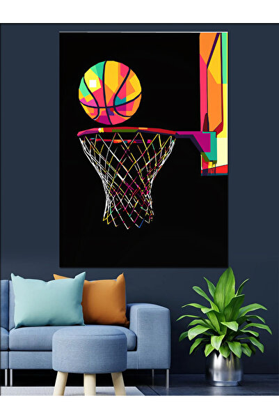 Tablo Mega Basketbol Topu Ve Potası Dekoratif Kanvas - Mdf Ahşap Tablo