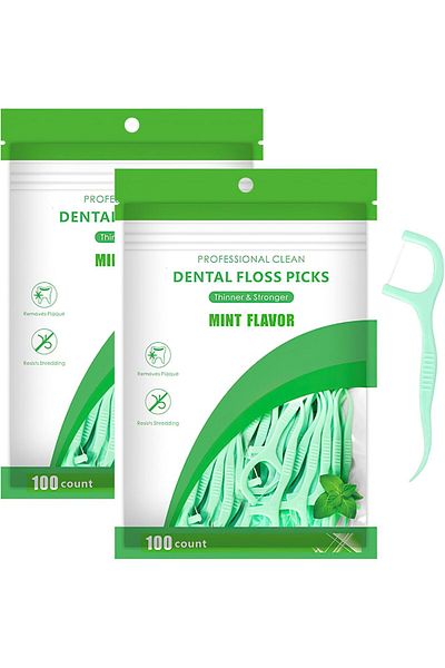COOYA 200 Pcs 2 in 1 Dental Floss Toothpick, Portable Stick for Teeth Cleaning, Fresh Mint Flavor