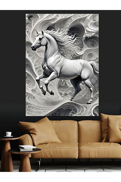 Tablomega Cai Alb Fond Abstract Pânză Decorativă - Lemn MDF Pictură